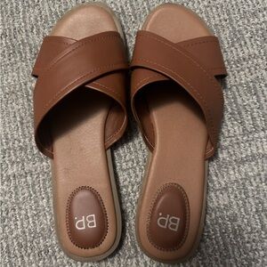 BP Tan Cross-Strap Slide Sandals
